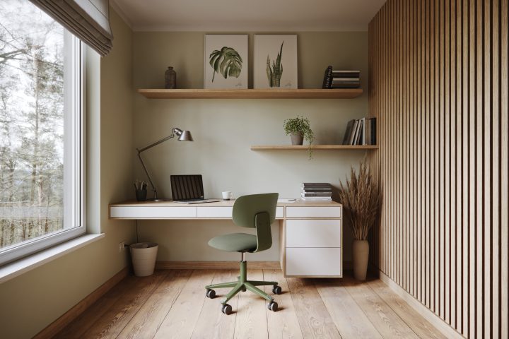 3D-rendering Home Office with HÅG Tion 2140 in Moss plastic and Gabriel Cura 68261